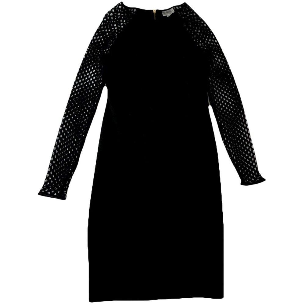 Premier Amour‎ Black Bodycon Eyelet Mesh Little Black Dress Glam Midi Size 8